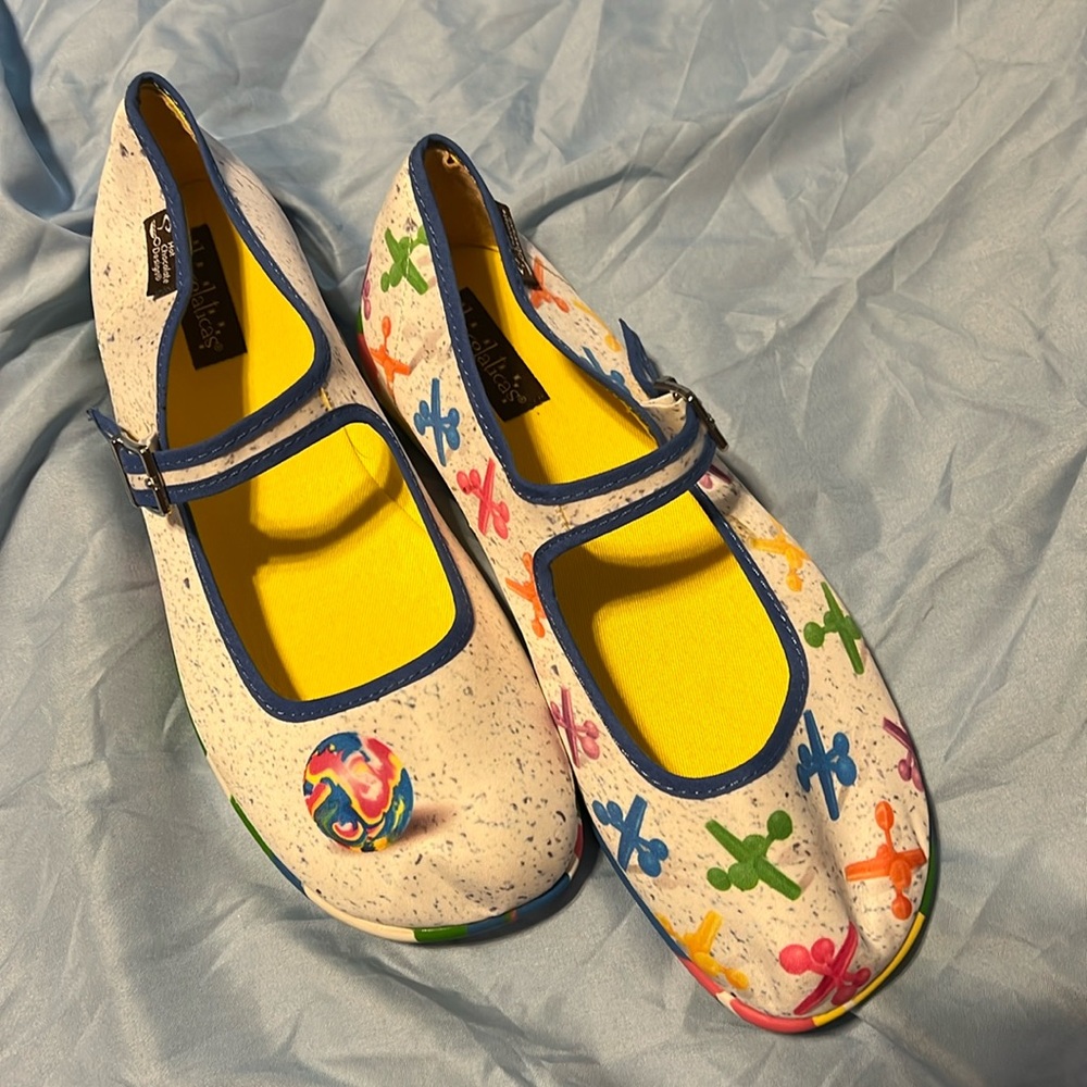 Hot Chocolate Design Jax Size 41 11 Ball and Jacks Rainbow Mary Jane Flats Retro